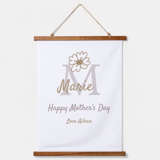 simple minimal mother's day monogram golden gray f 吊り下げ型タペストリー (正面)