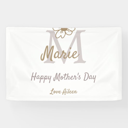 simple minimal mother's day monogram golden gray f 横断幕 (横)
