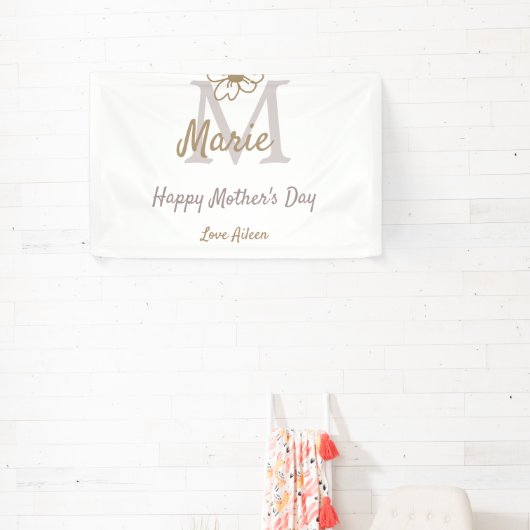 simple minimal mother's day monogram golden gray f 横断幕 (インサイチュ)