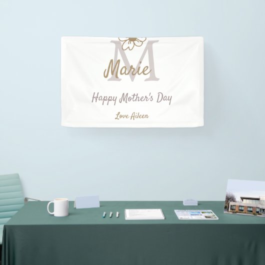 simple minimal mother's day monogram golden gray f 横断幕 (トレードショー)