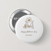 simple minimal mother's day monogram golden gray f 缶バッジ (正面&裏面)