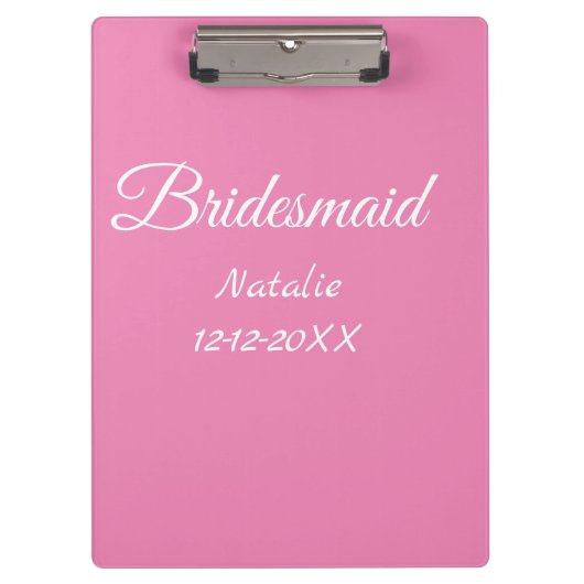 Simple minimal pink bridesmaid add name year text  クリップボード (正面)