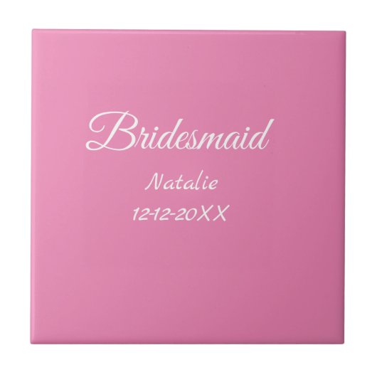 Simple minimal pink bridesmaid add name year text タイル (正面)