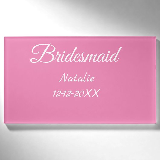Simple minimal pink bridesmaid add name year text  名札 (正面)