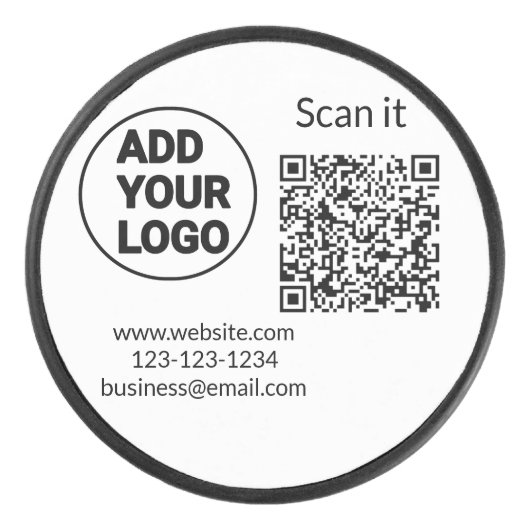 Simple minimal q r code add logo scan code name we アイスホッケーパック (正面)