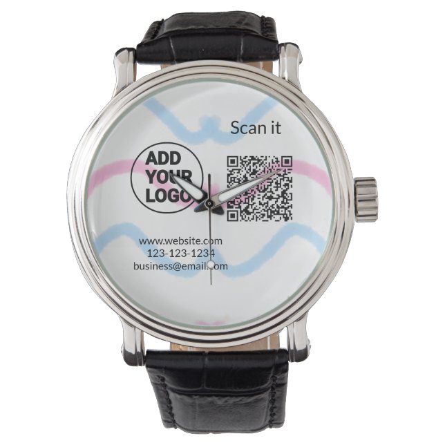 Simple minimal q r code add logo scan code name we 腕時計 (正面)