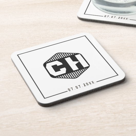 Simple Minimal retro monogram initials Wedding  コースター (左側)