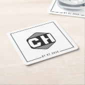Simple Minimal retro monogram initials Wedding  スクエアペーパーコースター (アングル)
