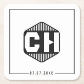 Simple Minimal retro monogram initials Wedding  スクエアペーパーコースター (正面)