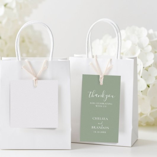 Simple Minimal Sage Green Thank You Wedding Favor ギフトタグ