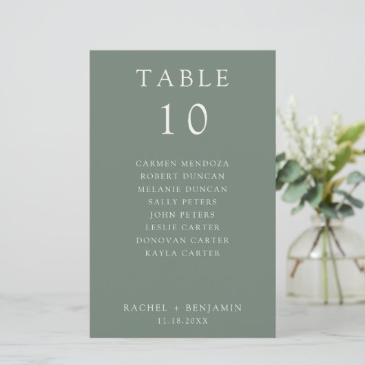 Simple Minimal Sage Green Wedding Seating Chart (スタンド正面)