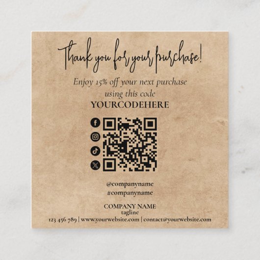 simple minimal script thank you for your order スクエア名刺 (裏面)