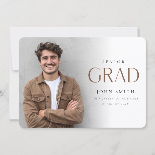 Simple Minimal Senior Grad Photo Master Graduation 案内状 (正面)