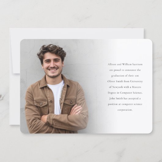 Simple Minimal Senior Grad Photo Master Graduation 案内状 (裏面)