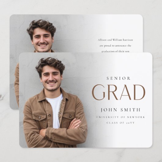 Simple Minimal Senior Grad Photo Master Graduation 案内状 (正面/裏面)