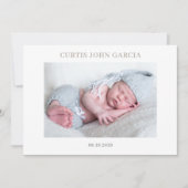 Simple Minimal Taupe Photo Baby Announcement Card 招待状 (正面)
