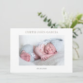 Simple Minimal Taupe Photo Baby Announcement Card 招待状 (スタンド正面)