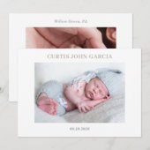 Simple Minimal Taupe Photo Baby Announcement Card 招待状 (正面/裏面)
