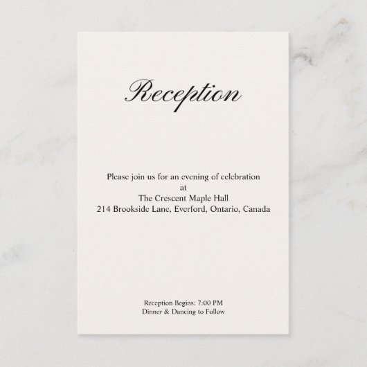 Simple Minimal Wedding Reception エンクロージャーカード (正面)