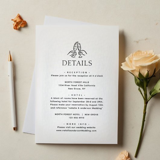 Simple Minimal Wine Cheers Wedding Details エンクロージャーカード