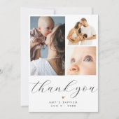 Simple Minimalist 3 Photo Collage Baptism サンキューカード (正面)