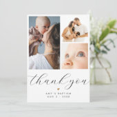 Simple Minimalist 3 Photo Collage Baptism サンキューカード (スタンド正面)