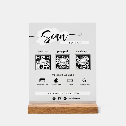 Simple Minimalist 3 Qr Code Scan To Pay Frosted アクリルサイン (正面)