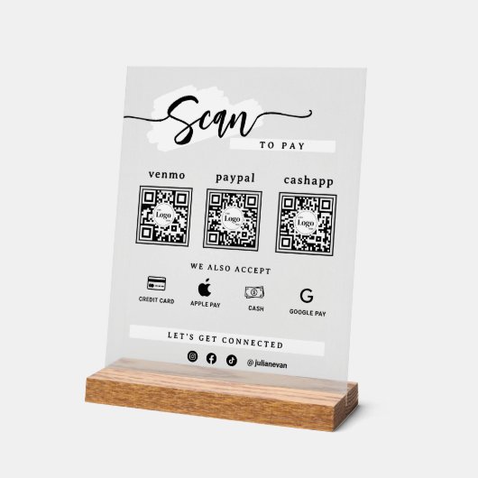 Simple Minimalist 3 Qr Code Scan To Pay Frosted アクリルサイン (傾斜)