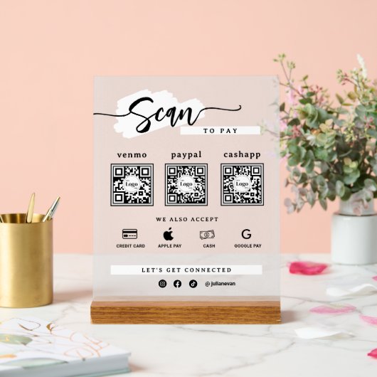 Simple Minimalist 3 Qr Code Scan To Pay Frosted アクリルサイン (ウェディング)