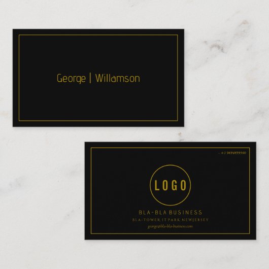 Simple Minimalist Black and Gold Business Card 名刺 (正面/裏面)