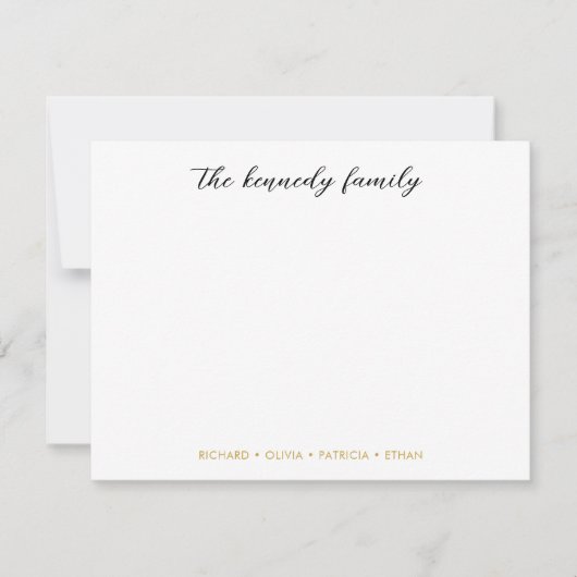 Simple Minimalist Black And Gold Family Name  ノートカード (正面)