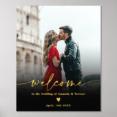 Simple minimalist black gold photo wedding welcome 箔ポスター (正面)