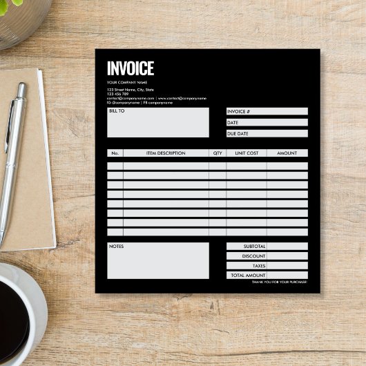 Simple Minimalist Black Invoice Form Business Logo ノートパッド