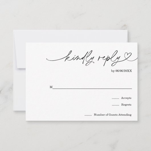 Simple Minimalist Black White Kindly Respond RSVP (正面)