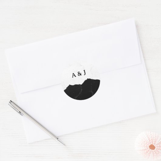 Simple Minimalist Black & White Wedding ラウンドシール (封筒)