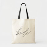 Simple Minimalist Bride Calligraphy Script トートバッグ<br><div class="desc">This stylish and trendy tote bag features "bride" in a modern hand-lettered styled script. Perfect to give as a gift to the bride-to-be as an engagement gift so that she can use it during wedding planning or for her to use on her getaway bachelorette party. Fill it with goodies like...</div>