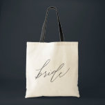 Simple Minimalist Bride Calligraphy Script トートバッグ<br><div class="desc">This stylish and trendy tote bag features "bride" in a modern hand-lettered styled script. Perfect to give as a gift to the bride-to-be as an engagement gift so that she can use it during wedding planning or for her to use on her getaway bachelorette party. Fill it with goodies like...</div>
