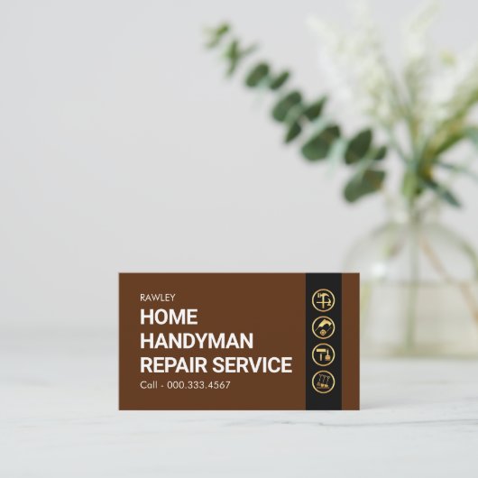 Simple Minimalist Gold Handyman Works 名刺 (スタンド正面)