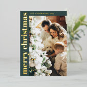 Simple Minimalist Green Merry Christmas Photo 箔シーズンカード (立ち正面)