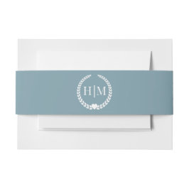 Simple Minimalist Icy Slate Blue Monogram Wedding 招待状ベリーバンド