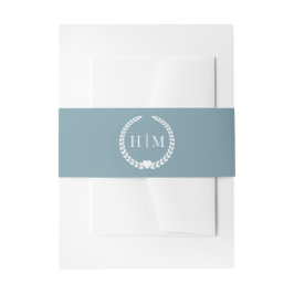 Simple Minimalist Icy Slate Blue Monogram Wedding 招待状ベリーバンド
