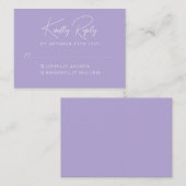 Simple Minimalist Lavender Script Custom RSVP エンクロージャーカード (正面/裏面)