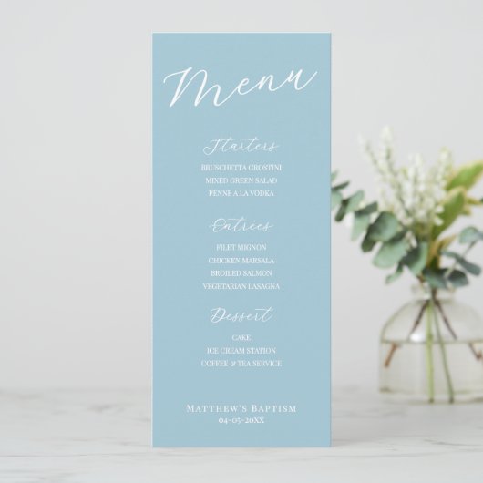 Simple Minimalist Light Blue Menu Card  メニュー (スタンド正面)