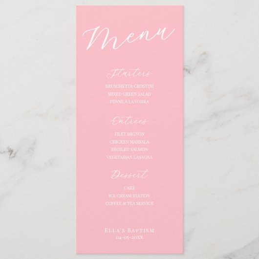 Simple Minimalist Light Pink Menu Card  メニュー (正面)