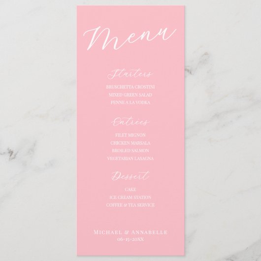 Simple Minimalist Light Pink Menu Card for Wedding メニュー (正面)