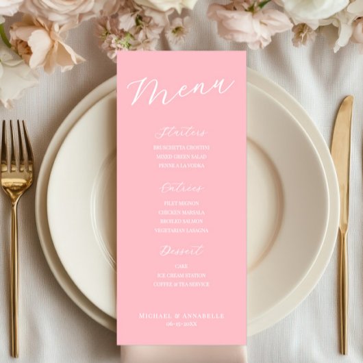 Simple Minimalist Light Pink Menu Card for Wedding メニュー