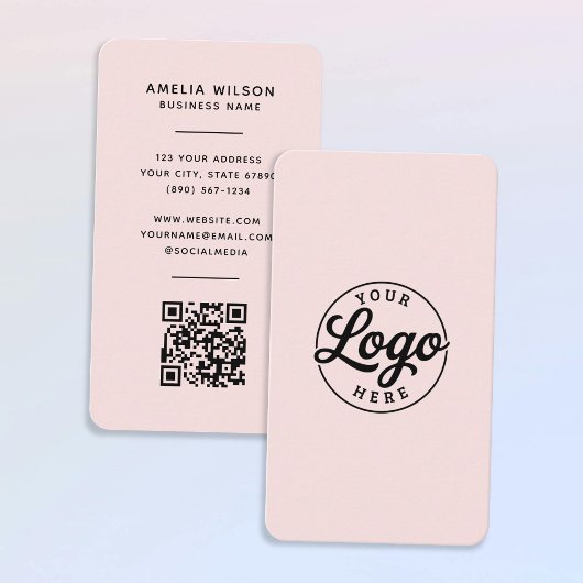 Simple Minimalist Logo QR Code Blush Pink  名刺