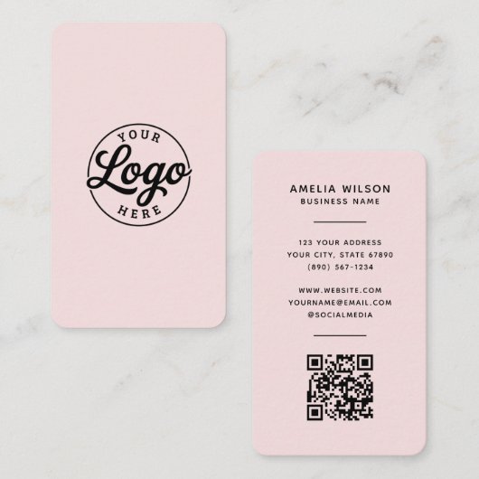 Simple Minimalist Logo QR Code Blush Pink  名刺 (正面/裏面)