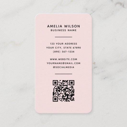 Simple Minimalist Logo QR Code Blush Pink  名刺 (裏面)