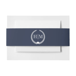 Simple Minimalist Midnight Navy Blue Monogram 招待状ベリーバンド